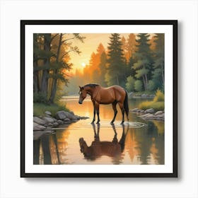 Horse In Water 14 Art Print