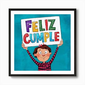 Feliz cumple and Feliz cumpleaños sign means Happy Birthday in Spanish language, Birthday party celebration gift  with birthday cake candle colorful balloons best congratulation over light background Art Print