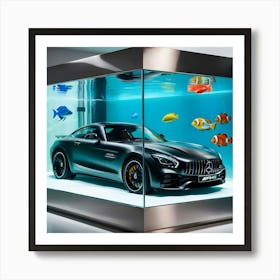 A Sleek, Black Mercedes Benz Amg Sports Car Submerged In A Massive, Transparent Fish Tank 2 Poster