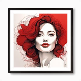 Red Hair Canvas Print - Line Art Style Woman Art Print