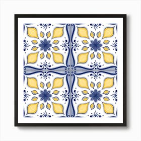 Blue And Yellow Tile Pattern Art Print