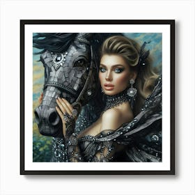 Beautiful Woman And Her Horse Art Print