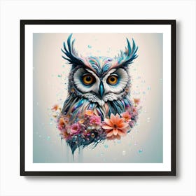 Owl With Flowers Art Print