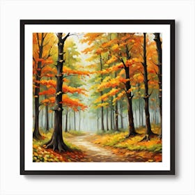 Forest In Autumn In Minimalist Style Square Composition 248 Art Print