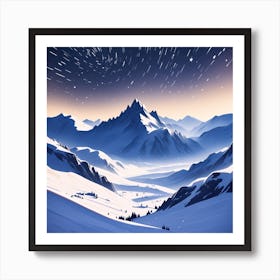 Snowy Mountain Landscape Art Print