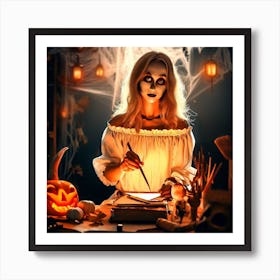 Halloween Girl Writing Art Print