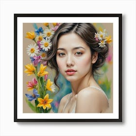 Spring Girl With Flowers Art Print