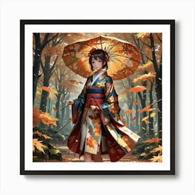 Autumn Girl In Kimono Art Print