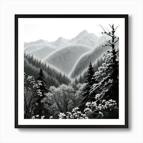 Black And White Mountain Landscape Art Print