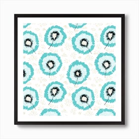 Turquoise Flower Fringes Polka Dot Art Print