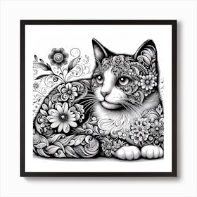 Cat With Flowers 2 Art Print