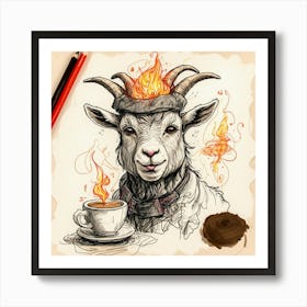 Goat With A Cup Of Coffee Art Print