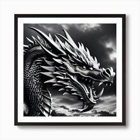 Black And White Dragon 4 Art Print