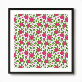 Flowers Leaves Roses Pattern Floral Nature Background Art Print