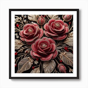 Roses embroidered with beads Art Print