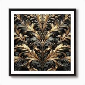 Gold And Black Floral Wallpaper Art Print