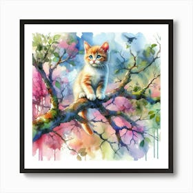 Orange Kitten In A Tree Art Print