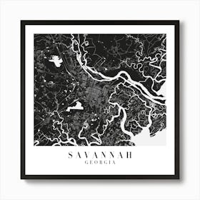 Savannah Georgia Minimal Black Mono Street Map  Square Art Print