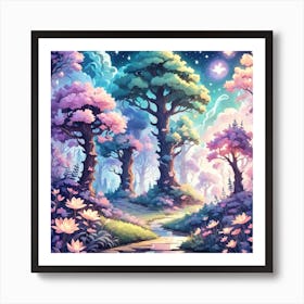 A Fantasy Forest With Twinkling Stars In Pastel Tone Square Composition 421 Art Print