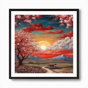 Cherry Blossoms At Sunset Art Print