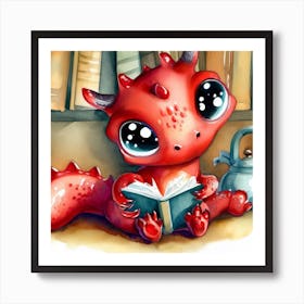 Cute Red Book Dragon Art Print