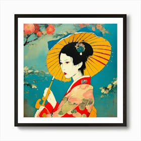 Japanese woman with an umbrella Art Print