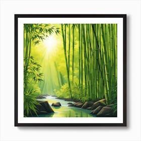 A Stream In A Bamboo Forest At Sun Rise Square Composition 426 Art Print