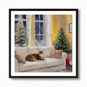 Cat on a sofa on a Christmas Eve Art Print