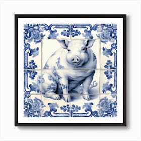 Lucky Pig Delft Tile Illustration 8 Art Print