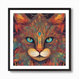 A Psychedelic Representation Of A Cat S Face, With Vibrant Colors And Intricate Patterns 1 Art Print