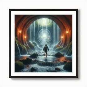 Stepping Into The Water, Finding A Hidden Cave Behind Amsterdam S Waterfall Style Mystical Realism (2) Art Print