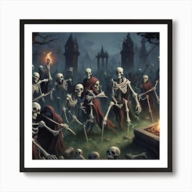 Skeletons In The Graveyard Art Print