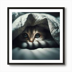 Cat Peeking Out From Under Blanket 1 Art Print