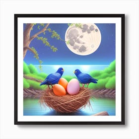 Bluebirds In The Nest Art Print
