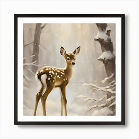 Fawn In The Snow Art Print