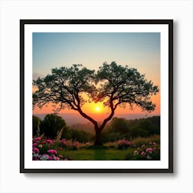 Heart Tree At Sunset Art Print