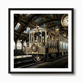 Steampunk Train With Intricately Etched Brass Fittings And Billowing Steam Poised On The Platform A 1 Art Print