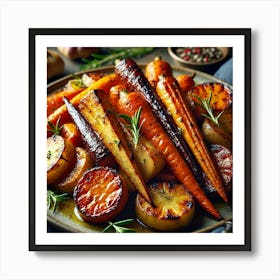 A Close Up Of A Plate Of Root Vegetables, Includin Art Print