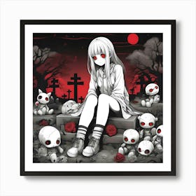 Manga Girl In A Graveyard Art Print