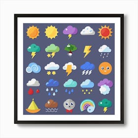 Set Of Colorful Flat Weather Icons Art Print