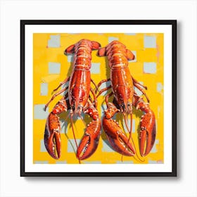 Lobster Yellow Checkerboard 4 Poster