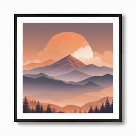 Misty mountains background in orange tone 57 Art Print