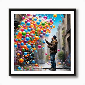 Man Blowing Up Balloons Art Print