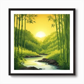 A Stream In A Bamboo Forest At Sun Rise Square Composition 245 Art Print