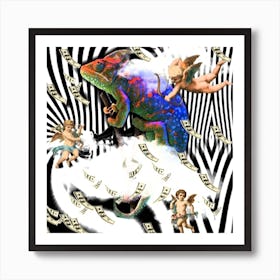 Chameleon - angel - money - colors - photo montage Art Print