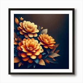 Flowers On Black Background Art Print