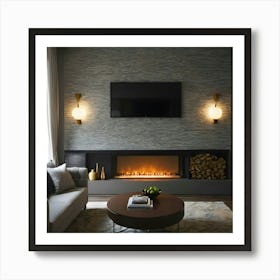 Modern Living Room With Fireplace 29 Art Print