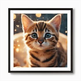 A Cute Bengal Kitty Pixar Style Watercolor Illustration Style 8k Png 2 Art Print