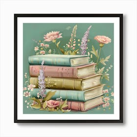 Wildflower Antique Books And Flowers 3 Art Print