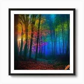 Craiyon 220138 Enchanted Forest With Sparkling Lights And Rainbow Colored Trees In Sunset Art Print